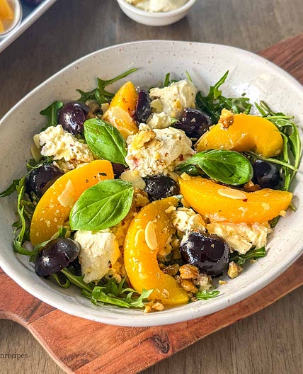 High-Protein Arugula Burrata Salad with Peach and Cherry