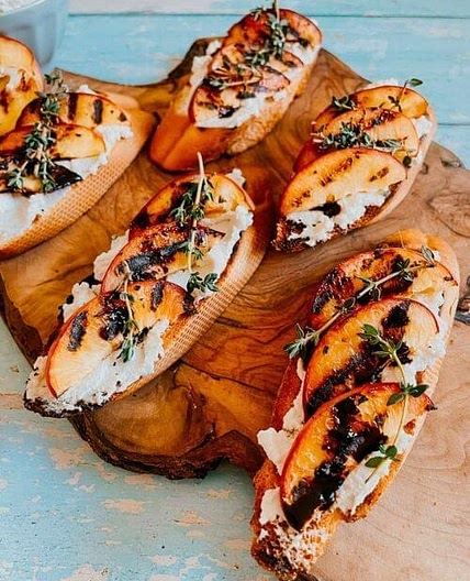 Peach & Ricotta Crostini with Thyme and Balsamic Vinegar