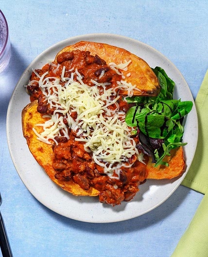 Easy Cheesy Beef and Pork Chilli Loaded Sweet Potato