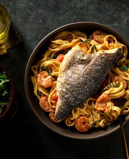 Crispy Sea Bream on King Prawn Tagliatelle