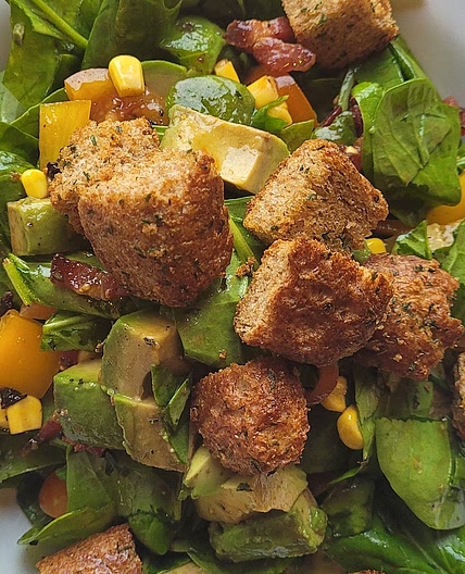 Pancetta and Avocado Salad with Homemade Croutons