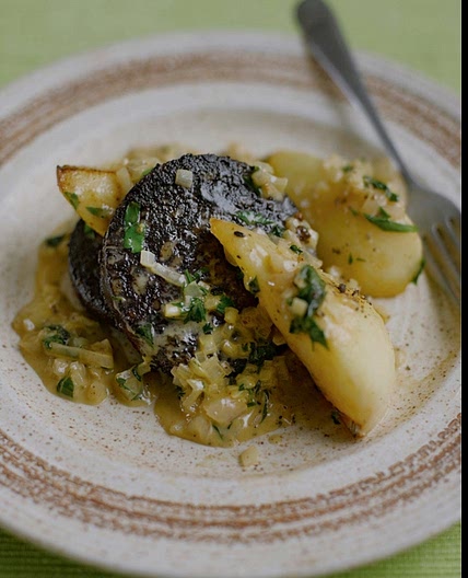 Blood Sausage with Caramelized Pear and Cider