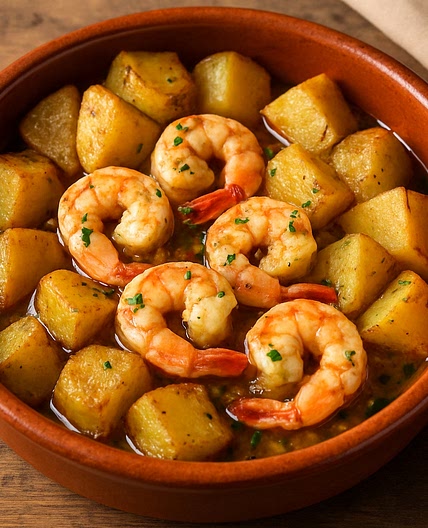 spanish-style garlic shrimp with potatoes
