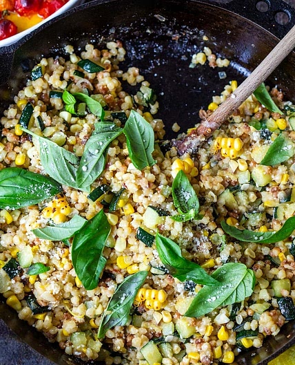 Fregola with Corn, Zucchini and Basil