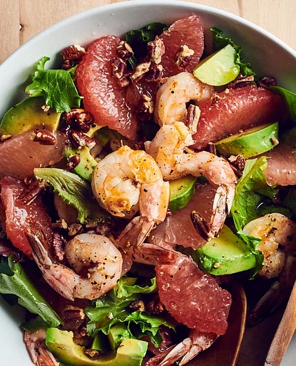Prawn, avocado, and grapefruit salad