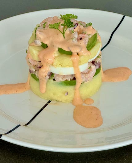 Peruvian causa with shrimp