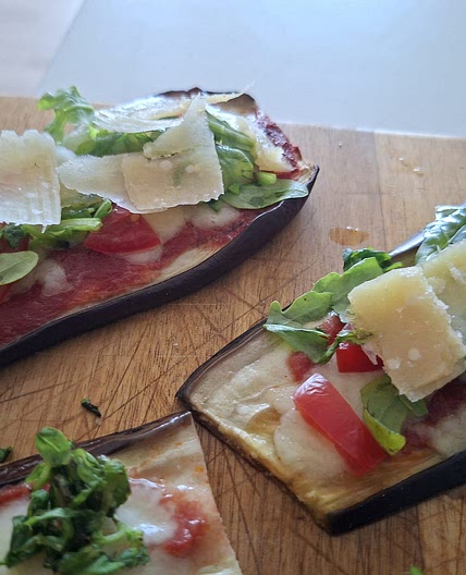 Eggplant Pizzaiola - Cherry Tomatoes, Arugula and Parmesan