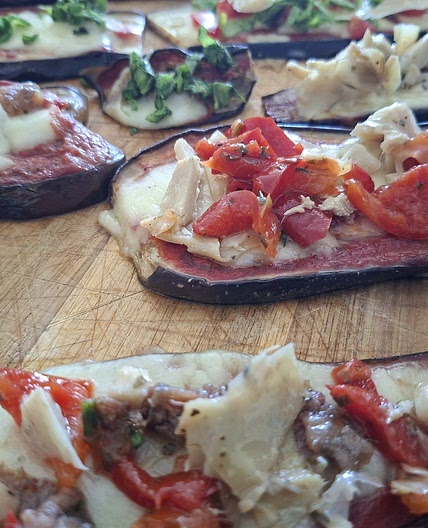 Eggplant Pizzaiola - Marinated Artichokes and Bell Peppers
