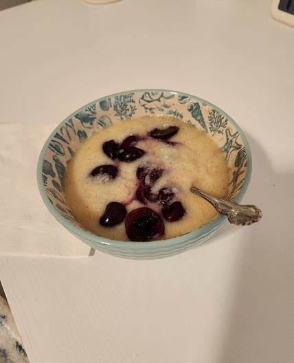 Cinnamon, Maple, Vanilla Cream of Wheat with Cherries (Struggle Meal!)