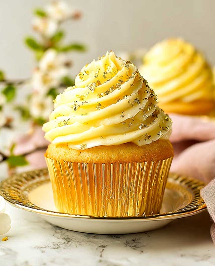 Saffron Vanilla Cupcakes with Gold Leaf Garnish