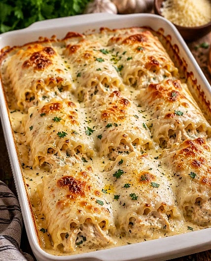 Garlic Butter Chicken Lasagna Roll-Ups