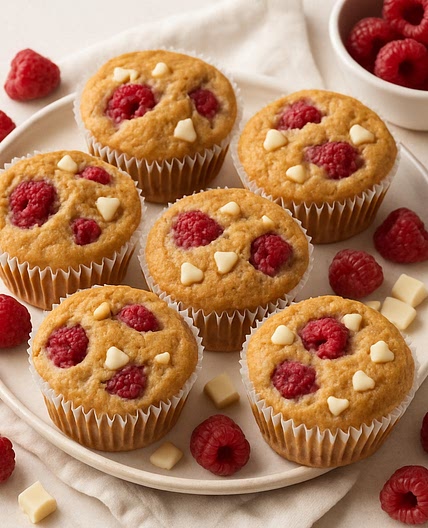 Healthy Raspberry White Chocolate Muffins