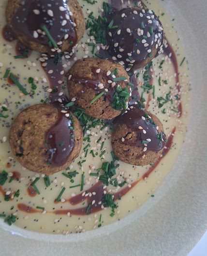 Vegetarian Lentil Rissoles with Potato Cream