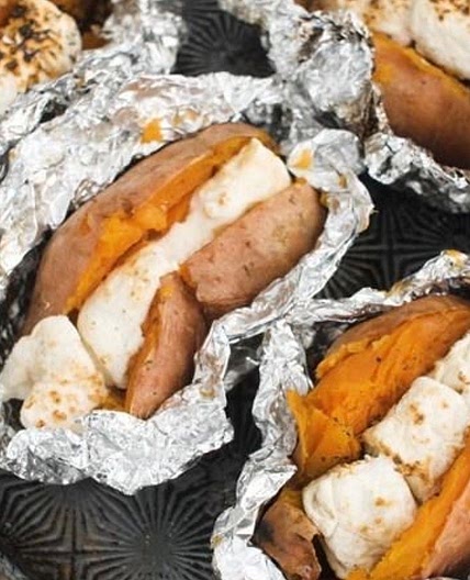 Grilled Sweet Potatoes with Cinnamon Butter & Marshmallows