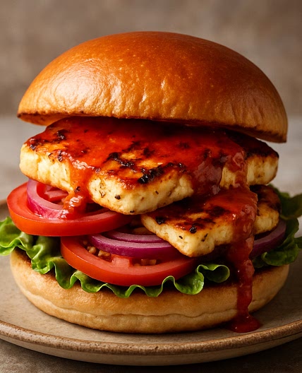 Peri-peri halloumi burger