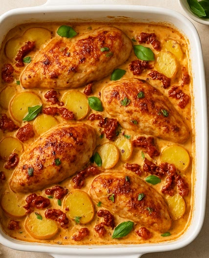 Creamy Sun-Dried Tomato Chicken & Potato Bake