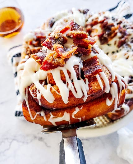 Boozy Maple Whiskey Cinnamon Rolls (with Candied Bacon)