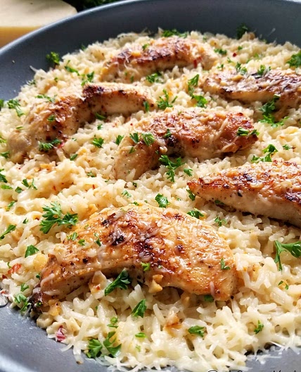 Chicken Scampi with Garlic Parmesan Rice