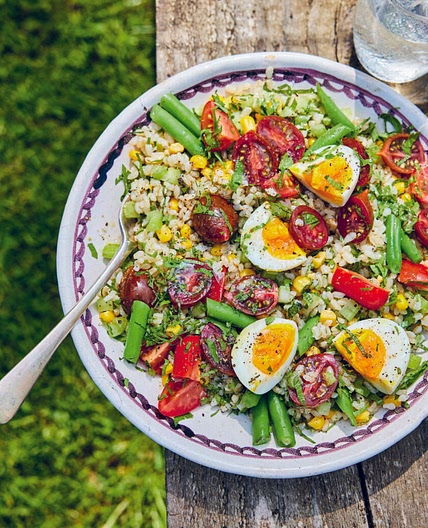 Italian Rice Bowl With Tomatoes, Eggs and Herbs