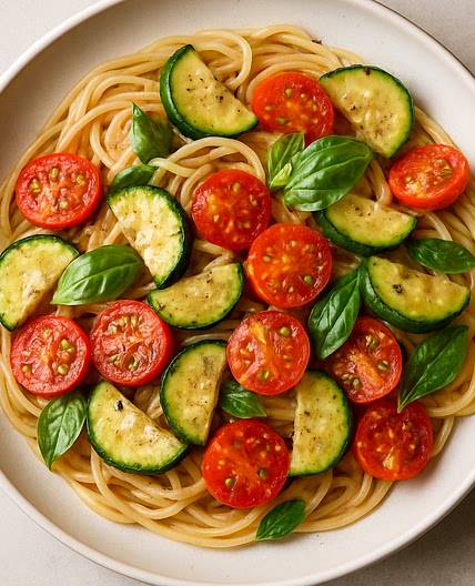 Pasta with Fresh Basil, Tomato, and Zucchini (Low FODMAP)