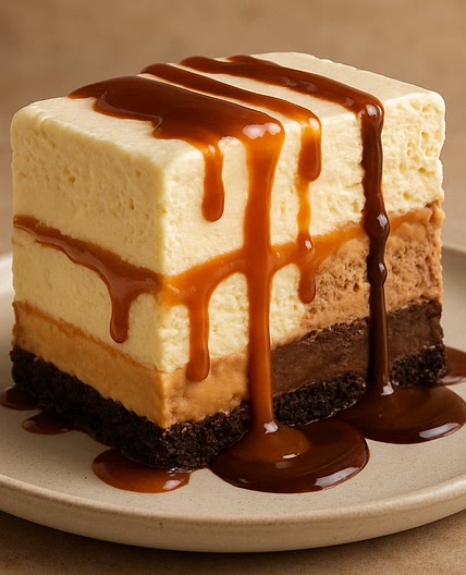 Pastel helado de vainilla, cajeta y chocolate