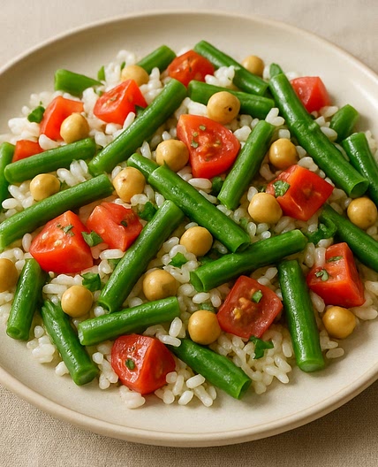 Ensalada de arroz y judías verdes