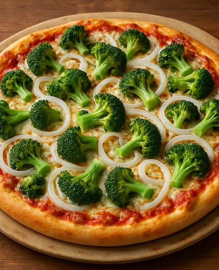 Pizza de brócoli, cebolla y queso