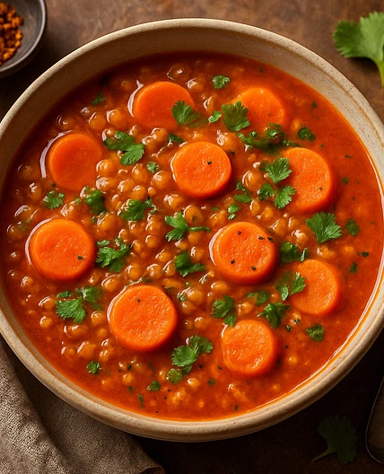 Sopa picante de lentejas y zanahorias