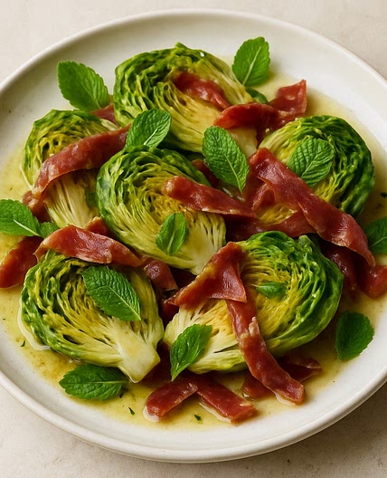 Cogollos a la menta con jamón