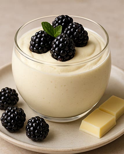 Mousse de chocolate blanco y moras