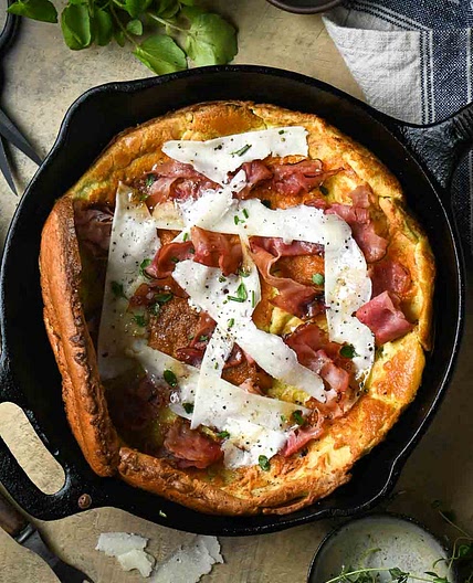 Savory Dutch Baby with Ham, Pecorino, and Fresh Herbs