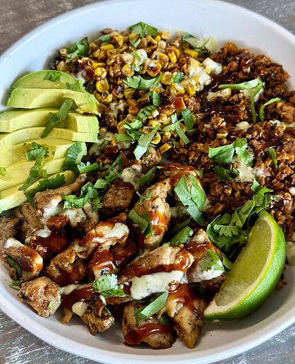 Blackstone BBQ Chicken Sweet Potato Rice Bowls