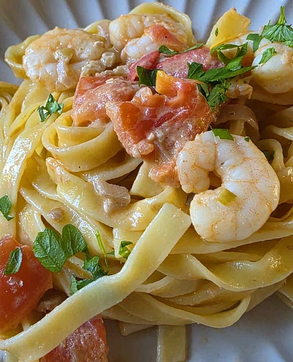 Tagliatelle met garnalen en brandy