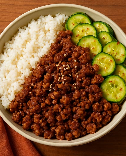 Ground Pork Bulgogi Bowl with Marinated Cucumbers & Jasmine Rice