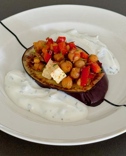 Roasted eggplant with Greek-style vegetables