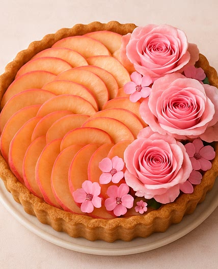 Tarta de durazno rosa con flores