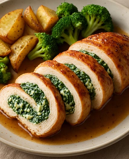 Pollo relleno de espinacas y queso