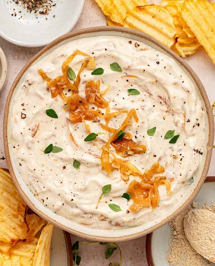 Greek Yogurt French Onion Dip with Real Caramelized Onions