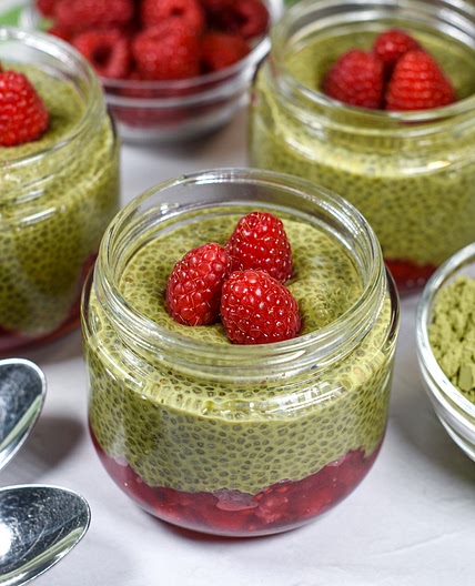 Raspberry Matcha Chia Seed Pudding