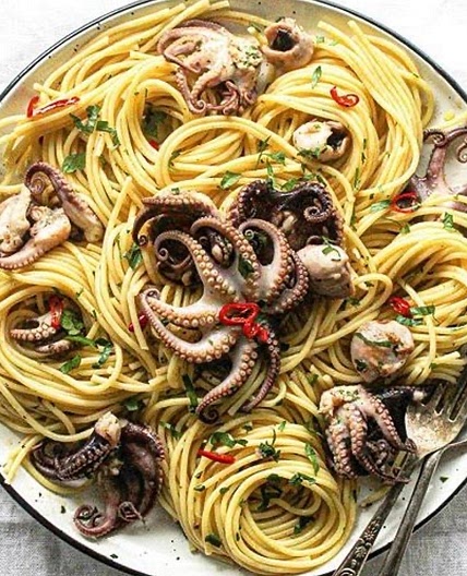 Baby Octopus Pasta without Tomatoes 