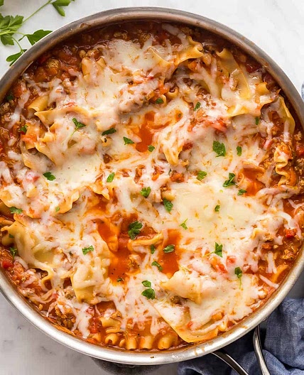 Healthier One Pot Skillet Lasagna