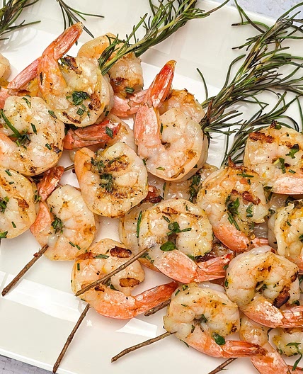 Grilled Shrimp Skewers on Rosemary Sprigs