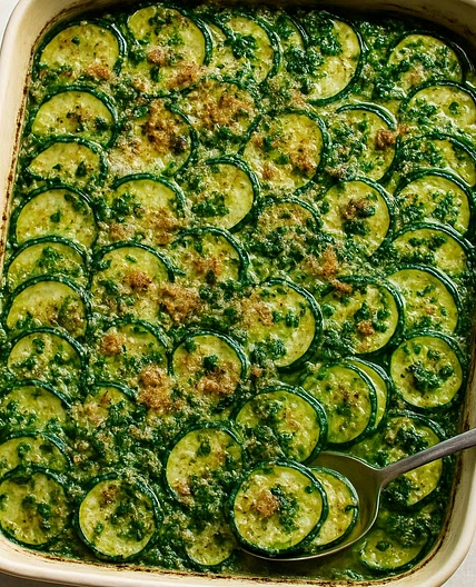 Courgette and salsa verde gratin