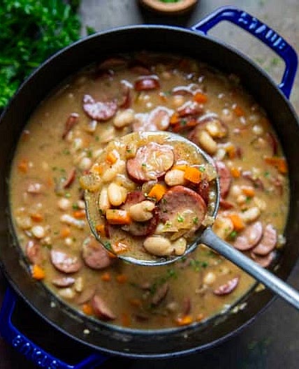 Creamy potato, white bean, and kielbasa soup