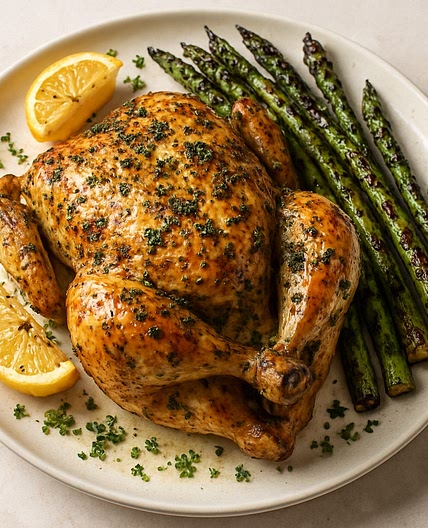 Lemon & Herb Roast Chicken with Charred Asparagus