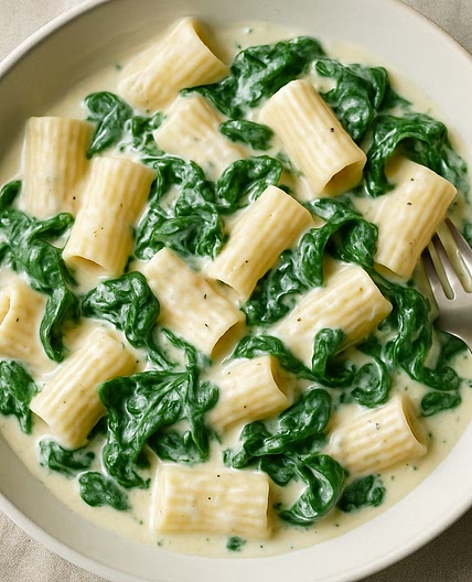 Pasta con espinacas y salsa de queso