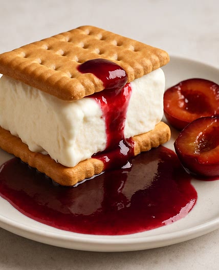 Biscuit helado con salsa de ciruelas