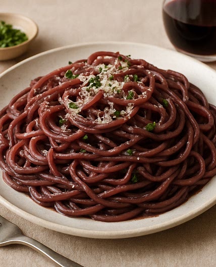 Espagueti al vino tinto