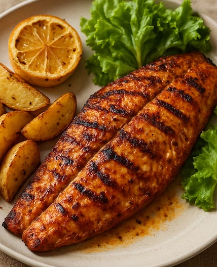 Filete de pescado marinado y asado