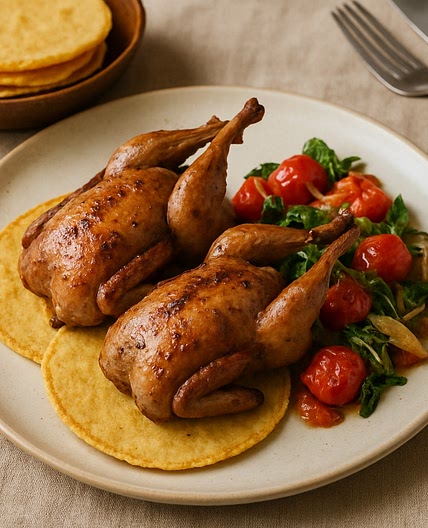 Codornices con tortitas de maíz